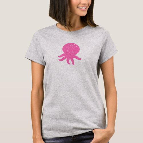 Cute Pink Octopus Old Print T_Shirt