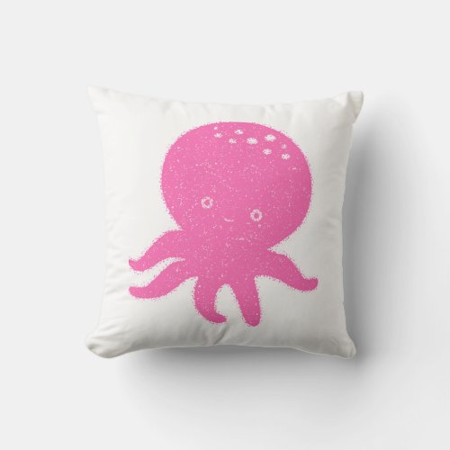 Cute Pink Octopus Old Print Throw Pillow