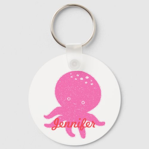Cute Pink Octopus Personalized Name Keychain