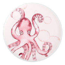 Cute Pink Octopus Sea Life Baby Girl Nursery Ceramic Knob