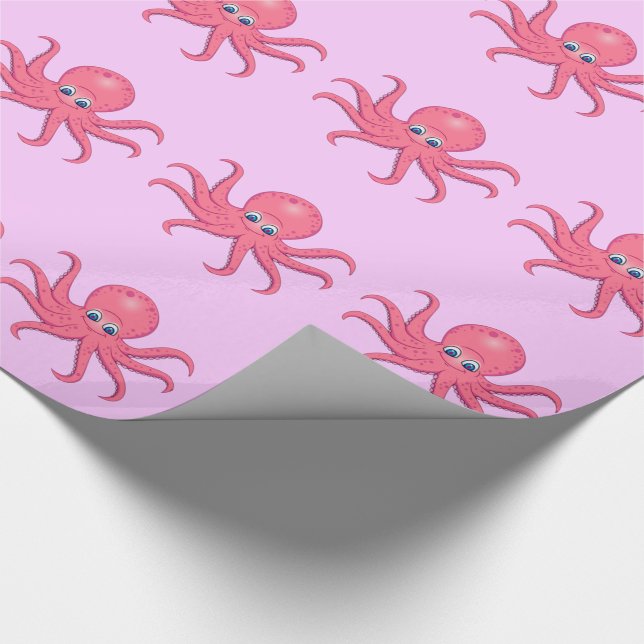 Cute Pink Octopus Wrapping Paper (Corner)