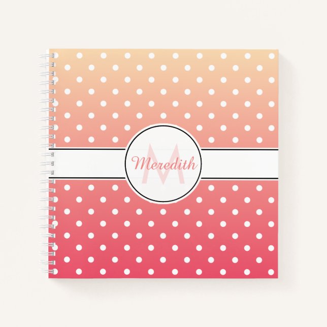 Cute Pink Ombre Monogram Polka Dot Pattern Notebook (Front)