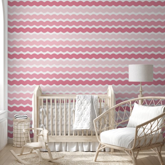 Cute Pink Ombre Ric Rac Striped Pattern Wallpaper (Kids)