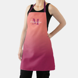 Cute Pink Ombre With Name Monogram Apron