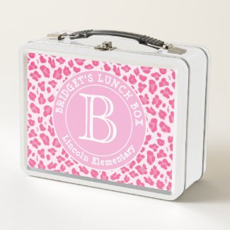 Cute Pink on Pink Leopard Pattern Personalized Metal Lunch Box