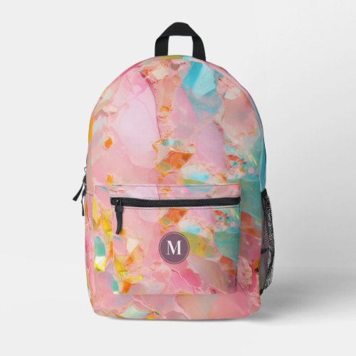 Cute Pink Opal Gem Pattern Monogram Printed Backpack