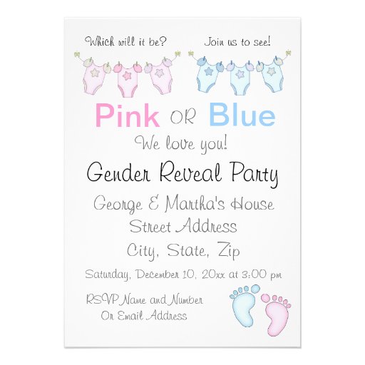 Cute Pink or Blue Gender Reveal Invitation 5