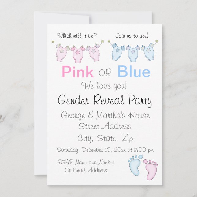 Cute Pink or Blue Gender Reveal Invitation (Front)