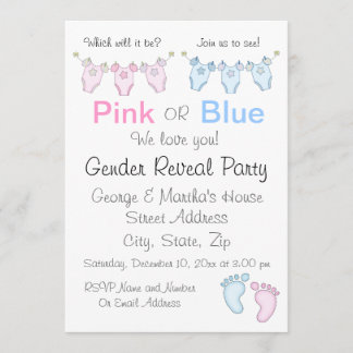 Cute Pink or Blue Gender Reveal Invitation