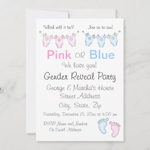 Cute Pink or Blue Gender Reveal Invitation
