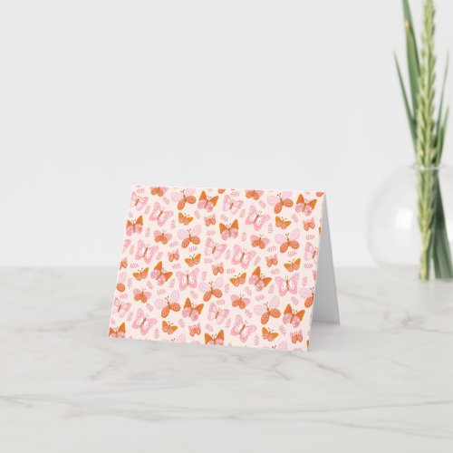 Cute Pink Orange Boho Butterfly Pattern Thank You Card
