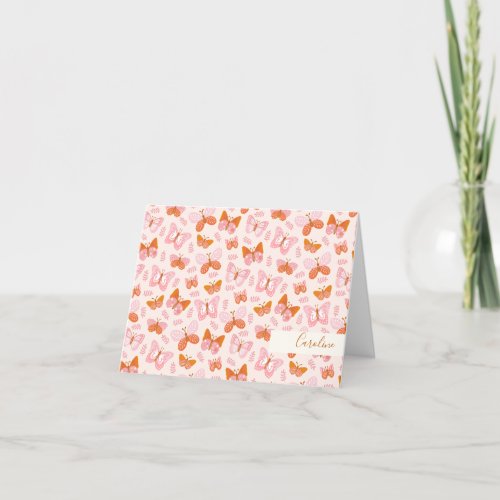 Cute Pink Orange Boho Butterfly Personalized Thank You Card