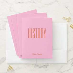 Cute Pink Orange Custom School Subject History Pocket Folder