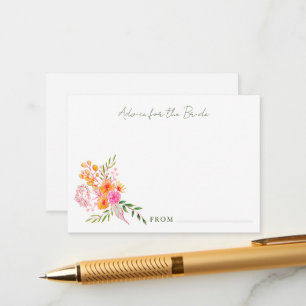 Cute Pink Orange Floral Watercolor Bridal Shower Advice Card