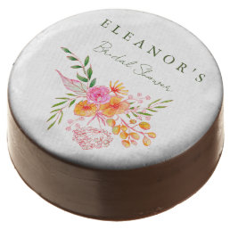 Cute Pink Orange Floral Watercolor Bridal Shower Chocolate Covered Oreo