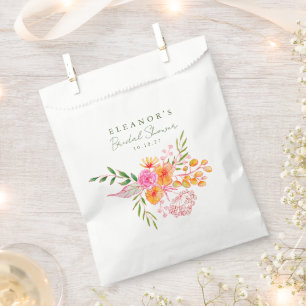 Cute Pink Orange Floral Watercolor Bridal Shower Favor Bag