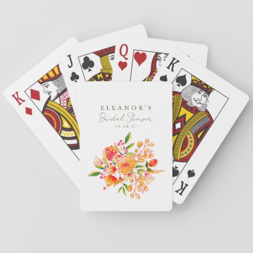 Cute Pink Orange Floral Watercolor Bridal Shower Playing Cards