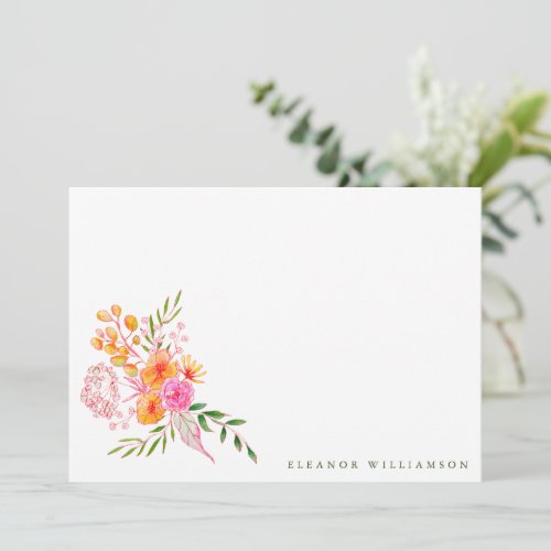 Cute Pink Orange Floral Watercolor Bridal Shower Thank You Card