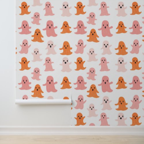 Cute Pink Orange Ghosts Nursery Kids Room Decor Wallpaper