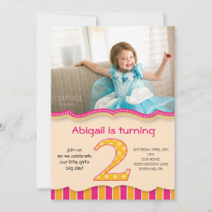 Cute Pink/Orange Girls Second Birthday Invitation