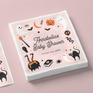 Cute Pink Orange Halloween Baby Shower Napkins