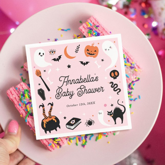 Cute Pink Orange Halloween Baby Shower Napkins (Creator Uploaded)