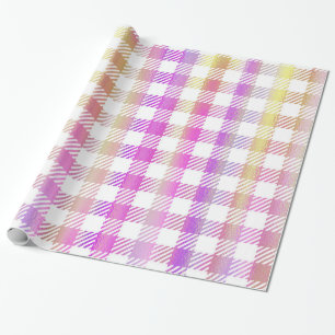 Cute Pink Orange Iridescent Gingham Pattern Wrapping Paper