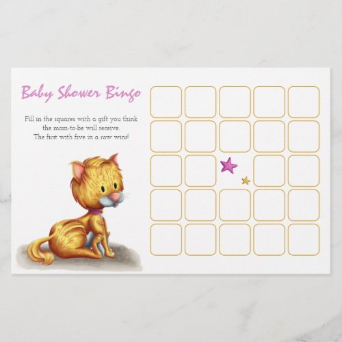 Cute Pink Orange Kitten and Stars Bingo Card