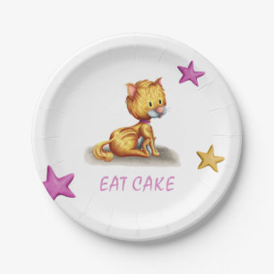 Cute Pink Orange Kitty Cat Paper Plates