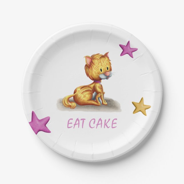 Cute Pink Orange Kitty Cat Paper Plates (Front)