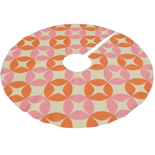 Cute Pink Orange Mid Century Mod Geometric Pattern Brushed Polyester Tree Skirt