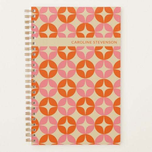 Cute Pink Orange Mid Mod Geometric Personalized Planner