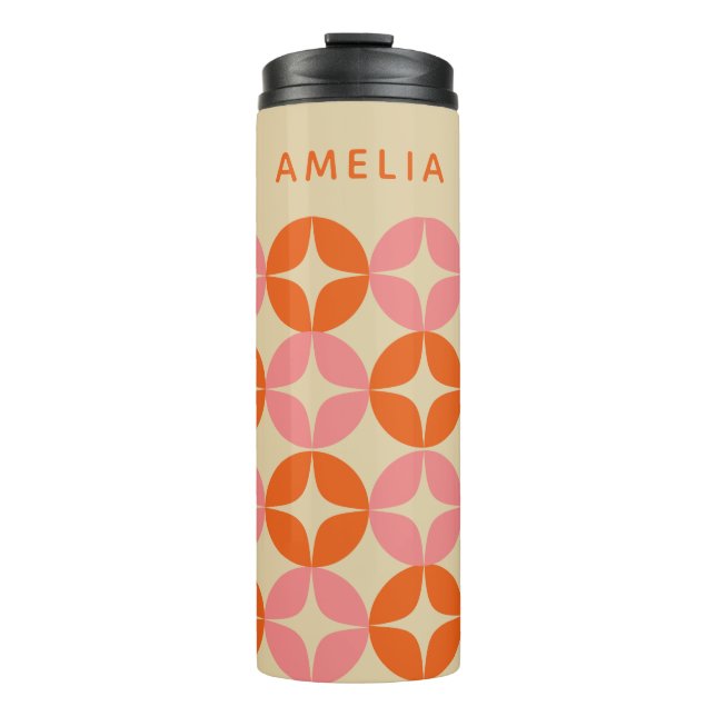 Cute Pink Orange Mid Mod Geometric Personalized Thermal Tumbler (Front)