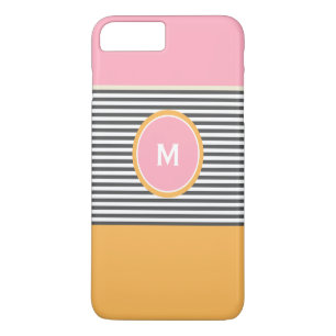 Cute pink orange preppy stripes pattern monogram iPhone 8 plus/7 plus case