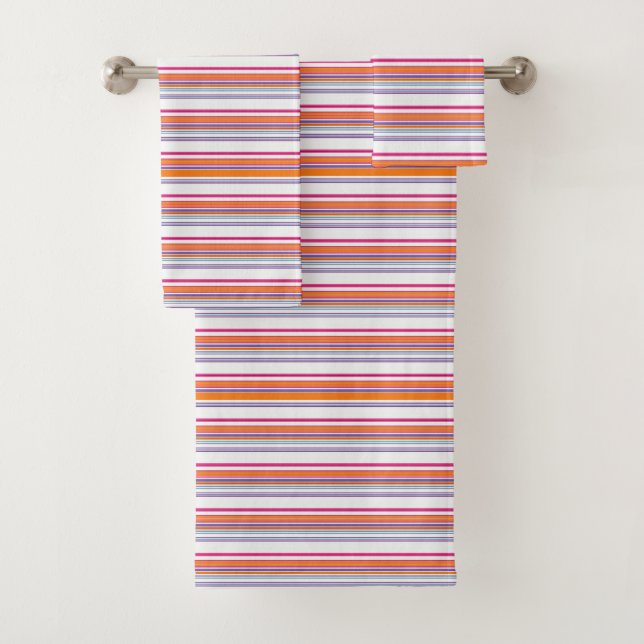 Cute pink orange stripes bath towel set (Insitu)