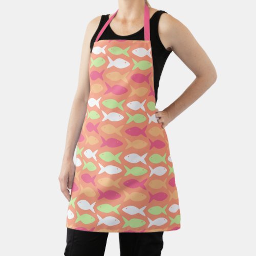 Cute Pink Orange White Fish Pattern Apron