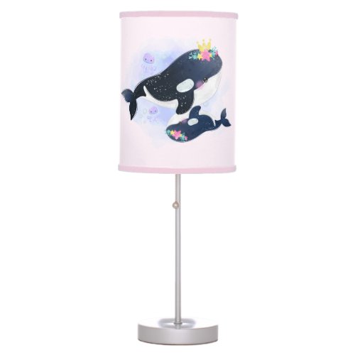 Cute Pink Orca Whale Floral Crown Girls Floor Lamp