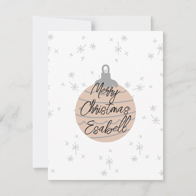 Cute pink ornament white grey Christmas monogram Note Card (Front)