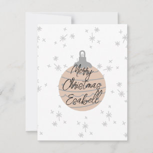 Cute pink ornament white grey Christmas monogram Note Card