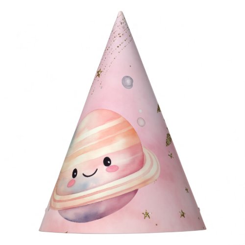 Cute pink Outer space planet girl Birthday Party Hat