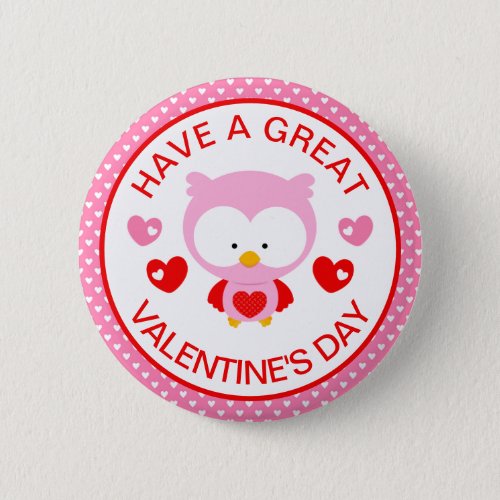 Cute Pink Owl and Hearts Valentines Day Edible Button