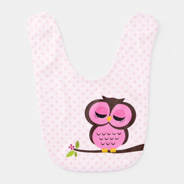 Cute Pink Owl Baby Bib (Front)