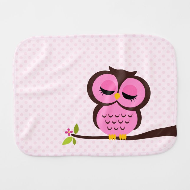 Cute Pink Owl Baby Burp Cloth (Front Horizontal)