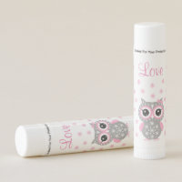 Cute Pink Owl Baby Shower Favor Lip Balm