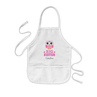 Cute pink owl, big sister personalized name kids' apron