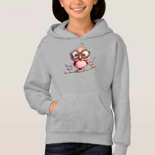 Cute Pink Owl & Birds Friends Hoodie
