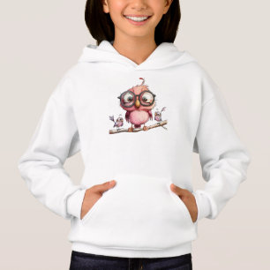 Cute Pink Owl & Birds Friends Hoodie