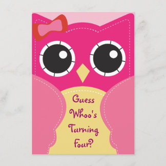 Cute Pink Owl Birthday or Baby Shower Invitation