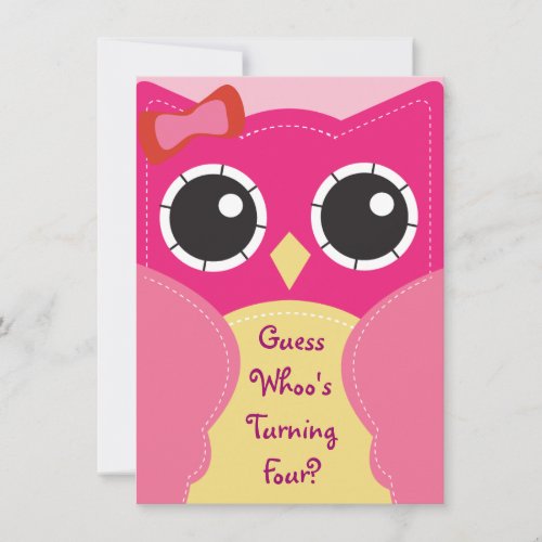 Cute Pink Owl Birthday or Baby Shower Invitation