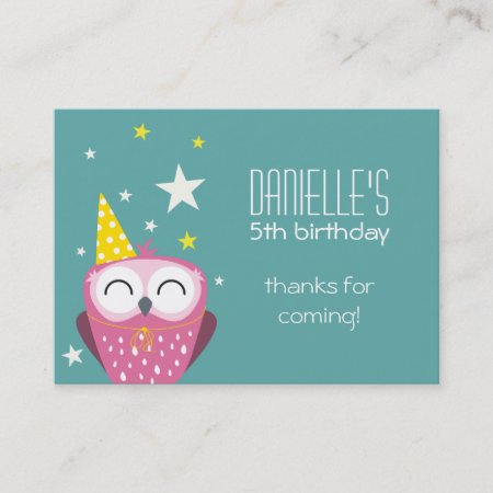 Cute Pink Owl Birthday Thank You Party Favors Business Card